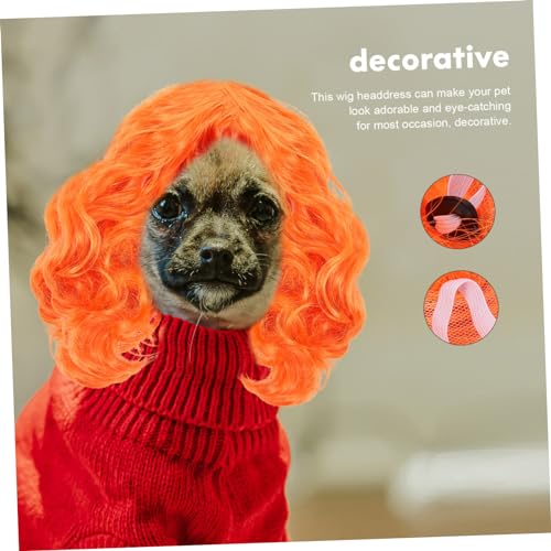 Peluca para mascota accesorio disfraz para perro naranja miniatura 3