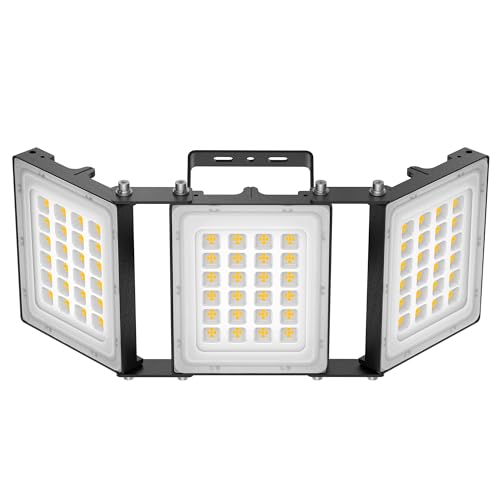 300W LED Outdoor Flood Light, 30000LM Super Bright Stadium Light, 6000K Daylight White, IP66 Waterproof 3 Heads Adjustable Outdoor Floodlights for Backyard, Court, Garden
