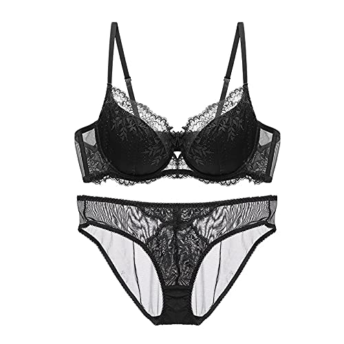 Ensemble soutien-gorge de luxe en dentelle noire à armatures et culotte WENJUN 85B