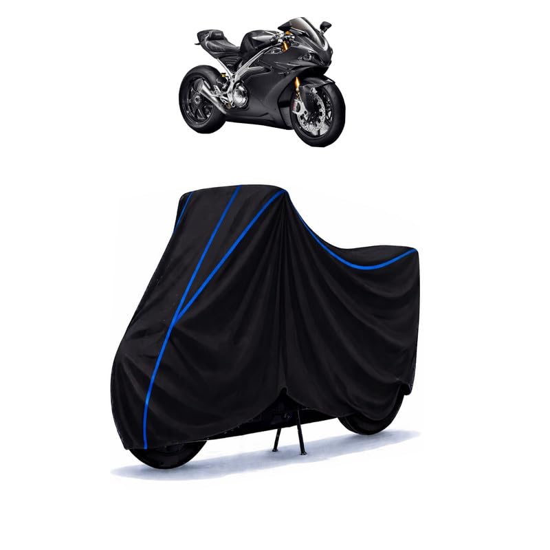 Image of Norton V4SV Bike Cover Water Resistant Universal Motorcycle Rain | Heavy Duty UV Protection, Dust, Scratch Indoor Outdoor All Weather with Black Blue Piping Elastic