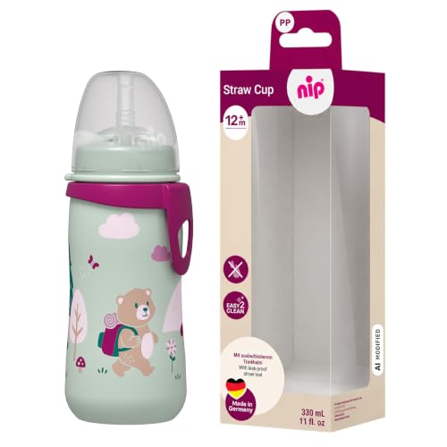Nip Straw Cup, bicchiere con cannuccia, 12 mesi, 330 ml, rosa