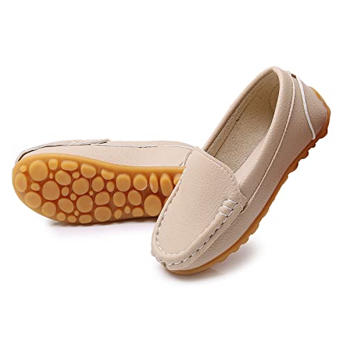 SOFMUO Boys Girls Leather Loafers Slip-On Oxford Flats Boat Dress Schooling Daily Walking Shoes(Toddler/Little Kids)3