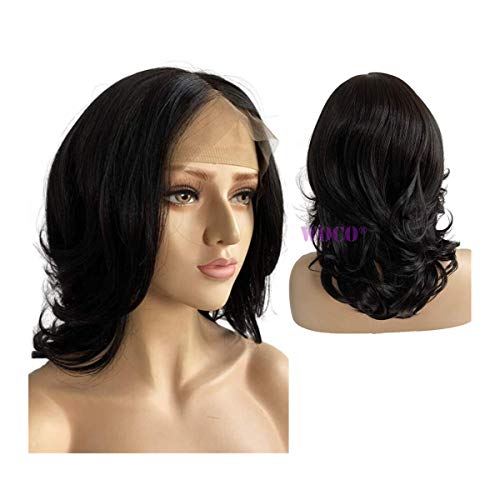 WOCO Lace Front Wigs Short Bob Natural Wave Kanekalon Fiber Synthetic Wigs for Women with Baby Hair, 13×6 Glueless - 2 #16inch