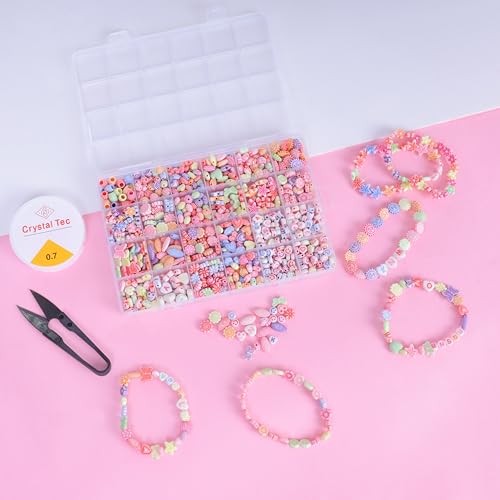 Image of ambitieux DIY Bracelet Making Kit for Girls - Jewellery Making Kit with 575+ Beads, Charms & Pendants, Elastic Thread, Tools - DIY Bead Set, Kids Craft Kit & Gift for Kids Age 5-12 Years