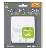U Brands Gruv Magnetic Mail Holder with Key Hook, White, 3.5 x 3.25 Inches