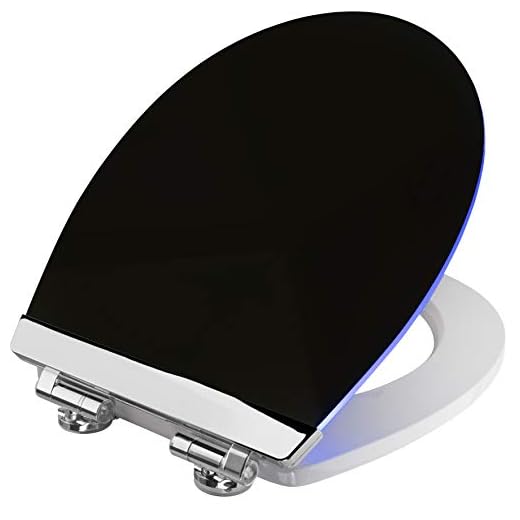 Cornat WC-Sitz "Black Shining" - Sanfte LED-Beleuchtung bei Nacht - Mit Akustiksensor - Quick up & Clean Funktion - Absenkautomatik - Bequeme Montage von oben / Toilettensitz / Klodeckel / KSDSC362