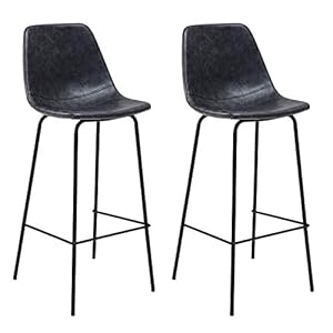 Happy Garden Set van 2 vintage barkrukken LUCIEN donkergrijs – Zithoogte 75cm, retro stijl barkrukken met rugleuning en voetensteun, metalen frame