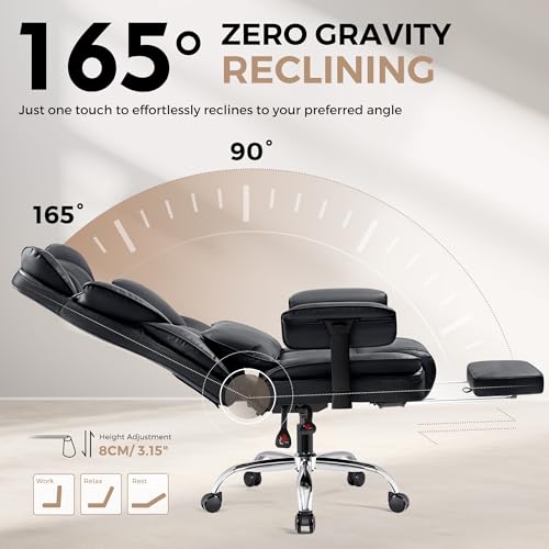 BESTFAIR Big and Tall Office Chair - Heavy Duty 400 LBS Executive Chair with Lumbar Support & Foot Rest, High Back Ergonomic Desk Chair, Padded Wide Seat Gaming Chair, Adjustable Armrests, Black