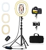 Babacom 10.2” Ring Light avec Trépied et Support Téléphone, Anneau Lumineux Portable et Pliable, 3 Couleurs, Contrôle Bluetooth, 50