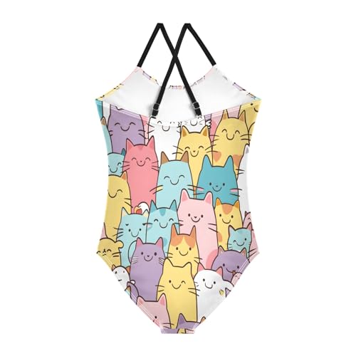 Seamless Pattern of Cats Girls One-Piece Swimsuit Beach Bathing Suit2