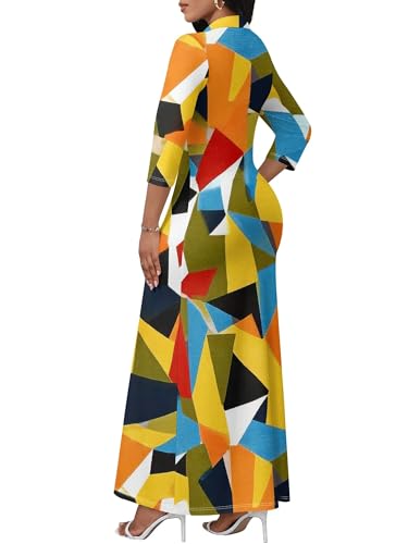 Image of PinkPatty Women's Casual 3 /4 Sleeve Polo V Neck Bodycon Maxi Dress | Semi formal, modest style, long fitted, versatile for church, work, business, office and daily wear