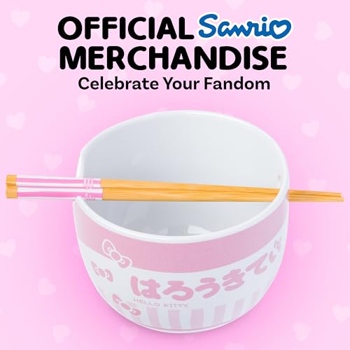 Image of Silver Buffalo Sanrio Hello Kitty Stripes, Ramen Bowl with Chopsticks, 20oz