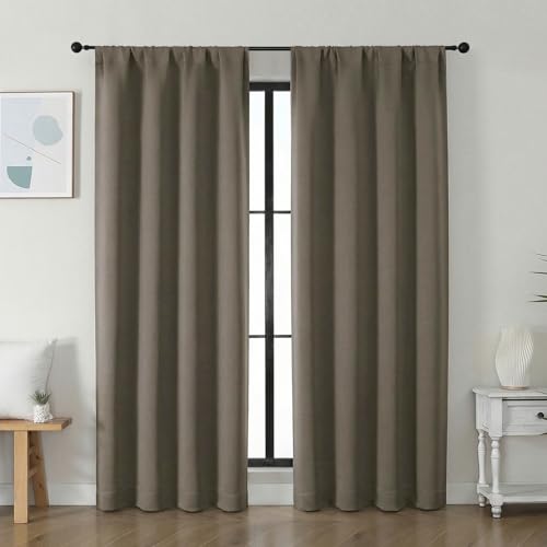 Image of Simplebrand Ava Latte Blackout Curtains for Bedroom 72 Inch Length 2 Panels Set, Privacy Thermal Insulated Rod Pocket Door Window Curtains for Patio French Door Front Door, W40 x L72 Inch, Latte