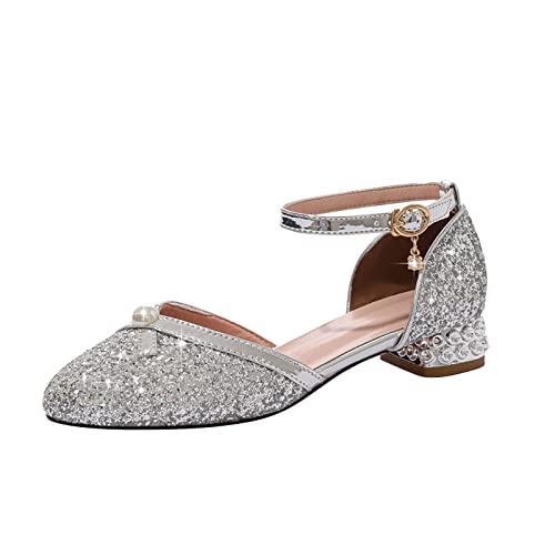 Betadog Girls Sandals Kids Glitter Bow Dress Shoes Heel Sequins Princess Sandals Toddler Flower Wedding Party Shoes (Silver-b, 1)