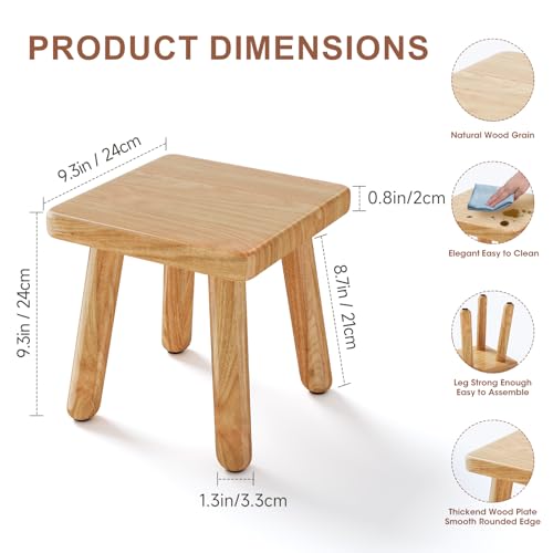 Image of 9 Inch Small Wooden Step Stool, multi-functional footstool, shoe changing stool, indoor plant stand, portable and sturdy, suitable for living room, kitchen, bedroom, bathroom (Natural wood color)