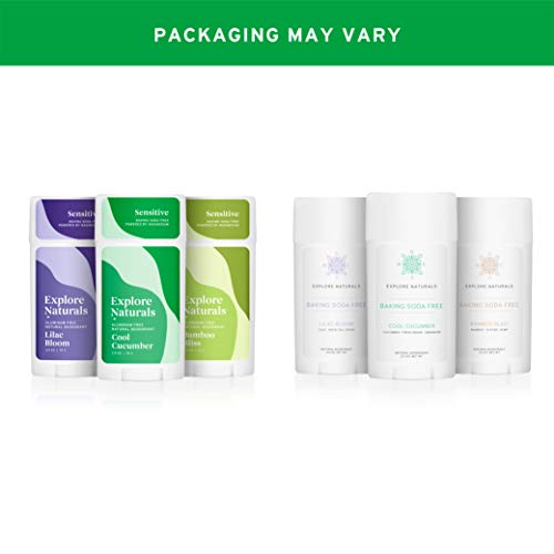 Explore Naturals Deodorant 3-Pack - Cool Cucumber, Lilac Bloom, Bamboo Bliss - Baking Soda Free - Natural Deodorant for Women and Men - Cruelty free, Aluminum Free, Free of Parabens and Sulfates