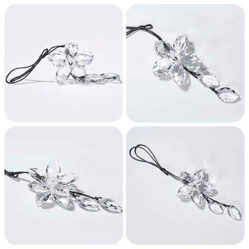 Image of Crystal Flower Car Rear View Mirror Hanging Ornament - Sparkles with Rainbows for a Sense of Luck and Happiness Car Interior Accessories (Transparent)