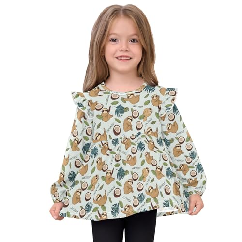 Coconut Sloth Tropical Girls Shirts Cotton Long Sleeve Ruffle Toddler Tee Tops3