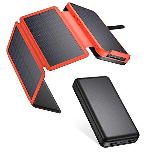 IEsafy Solar Charger 26800mAh Outdoor Solar Power Bank with 4 Foldable Solar Panels + IEsafy Portable Charger, 26800mAh Large Capacity Power Bank with Dual 5V/2.4A Port