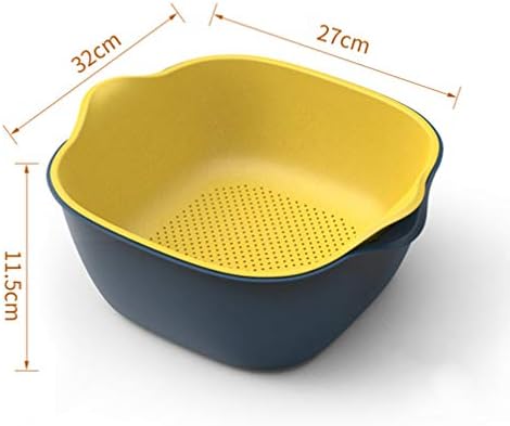 Strainer Bowl Plastic Strainer Colander Bowl Sets 2 Layers Colander Bowl Vegetable Wash Basket, Spinning Colander Self-Draining Strainers for Berry Fruit Vegetable 27x32x11.5cm