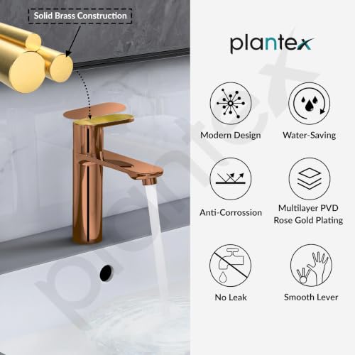 Image of Plantex Pure Brass Single Lever Pillar tap for Basin /Wash Basin Tap with Teflon Tape /Single Lever Water Tap -(ORN-203-Rose Gold)