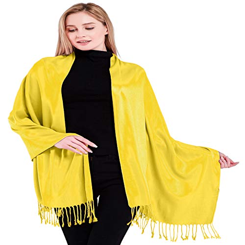 CJ Apparel Yellow Solid Color Tassels Design Nepalese Shawl Seconds Scarf Wrap Stole Throw Head Wrap Pashmina Hand Made in Nepal New
