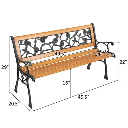 Outvita 49.5in Garden Bench, Deck Hardwood Seat and Metal Armrest Park Bench for Patio Front Porch Path Yard Lawn Poolside (Rose) - Image 4