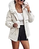  Minetom Manteau Femme Chaude À Manches Longues Capuchon D\'Hiver Blouson Zippé Veste Parka Manteau À Capuche En Fausse Fourrure Epaissé Doublure En Peluche Outercoat C Blanc XS