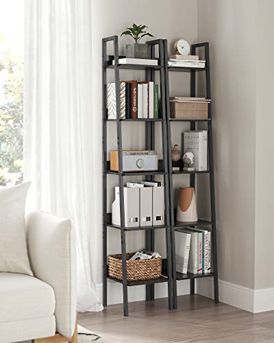 Image of VASAGLE Bookshelf, 5-Tier Narrow Book Shelf, 11.8 x 13.3 x 66.9 Inches, Ladder Shelf for Home Office, Living Room, Bedroom, Kitchen, Ebony Black and Ink Black ULLS109B56