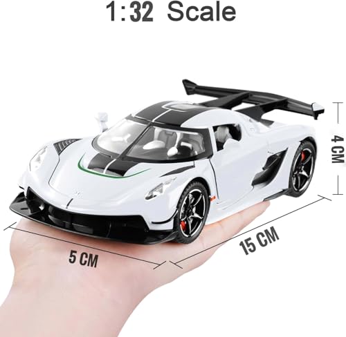 Image of 1:32 Koenigsegg Jesko Diecast Model Car, Metal Alloy Pull Back Toy Car with Openable Doors, Sound & Light, Realistic Hypercar Die Cast Scale Vehicle, Collectible Sports Car Gift for Boys