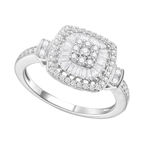 Diamond Cushion Shape Ring, Round and Baguette Shaped Diamond Design, 75 Natural Diamonds, 14K Rose Gold, 1/2 cttw, I2-I3 Clarity