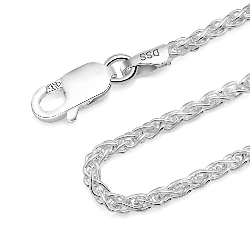 DSS 925 Sterling Silver Necklace for Women, Spiga Wheat Chain 2mm, Lobster Claw Clasps, Sterling Silver Chain, Italian Jewelry for Women, 16in - 30in2