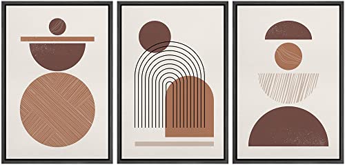 IDEA4WALL Juego de 3 lienzos enmarcados para pared, collage de polígonos geométricos marrones de mediados de siglo, formas abstractas, bohemio, decorativo, para sala de estar, dormitorio, oficina, 16