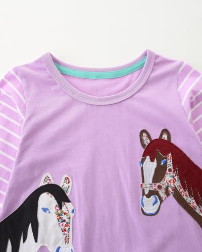 FreeLu Girls' Cotton Casual Longsleeve Party Dresses Special Occasion Cartoon Print Dress 2-7Y3