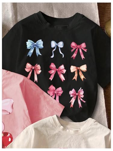 Girl's Bow Cherry Graphic Tees Short Sleeve Crewneck Cute T Shirts Tops for Teens Summer Tops4