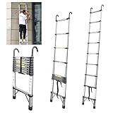 JADDUO Rostfreie Stähle Teleskopleiter mit Haken 2.6m Ausziehleiter Trittleiter Space 30cm 150 kg Belastbarkeit