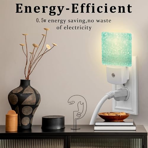 Image of Teal Turquoise Glitter Night Light Plug into Wall, Green Sparkle Bling Dusk to Dawn Night Light Plug in,0.5w Energy Saving Sleep Friendly NightLight for Kids Boys Girls Home Decor