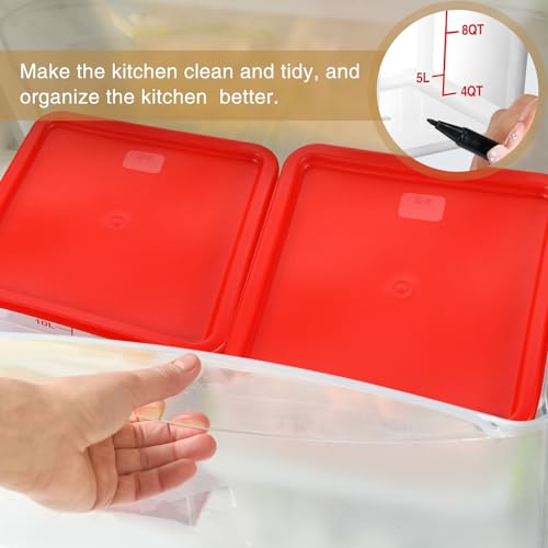 Image of Suclain 2 Pcs Square Food Storage Container Polycarbonate Clear Food Container with Lid Commercial Rice Storage with Graduations for Commercial Kitchen(18 Qt,Red)