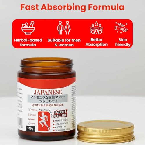Image of KYANAH Japanese Formula Soothing Massage Gel for Joint & Muscle Pain Relief | Herbal Arnica & Mugwort Extract | Fast Absorbing Back, Neck, Knee & Leg Pain Relief Balm | Non-Greasy Muscle Gel 100g