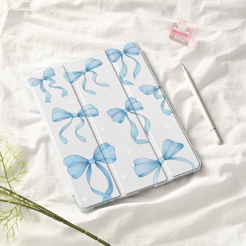Idocolors Cute Blue Bow Case for 11" iPad Pro(2024), Tri-Fold Tablet Case with Auto Wake/Sleep & Pencil Holder - Vibrant Protective Cover for Women Girls and Teens, White by Idocolors - Image 3