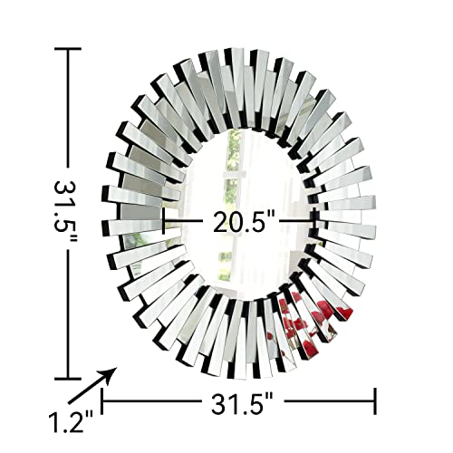 Shyfoy WM002 Decorative Mirrors For Wall Home Decor Round Wall Mirror 32 Inch Large Modern Silver Mirrors Glass Wall Art Sunburst Wall-Mounted Hanging Accent Mirrors Living Room Bedroom Fireplace Decor thumb #3