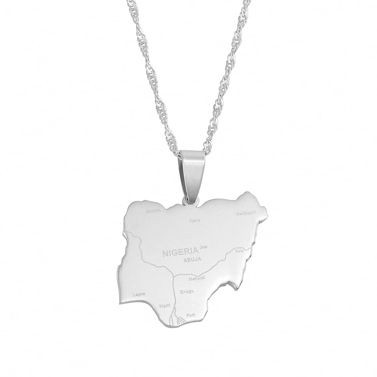HafritaNigeria Map Pendant Necklace Africa Nigerian Map With City Name Pendant Necklace