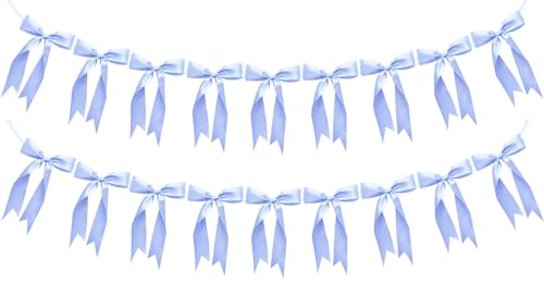 Image of 2pcs Bow Garland Banner Ribbon Bow Party Decorations for Baby Shower Decor Tying The Knot Girls Bow Coquette Birthday Party Decoration (Blue)