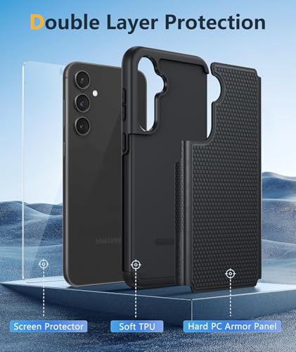 FNTCASE for Samsung Galaxy S23-FE Case: Dual Layer Protective Heavy Duty Cell Phone Cover Rugged Full Body Drop Protection Military Grade Shockproof Phone Case (Black Matte)