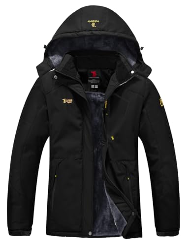 YSENTO Damen Winterjacke Wasserdicht Skijacke Outdoor Softshelljacke Warm Fleecejacke Funktionsjacke mit Abnehmbarer Kapuze(Schwarz,M)
