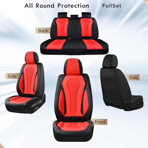 Image of Coverado Car Seat Covers, Seat Covers Full Set, Red Car Seat Cover, Auto Seat Covers Front Seats Rear Seat Cover, Luxury Car Seat Cushion,Leather Seat Cover Seat Protector Universal Fit Most Cars