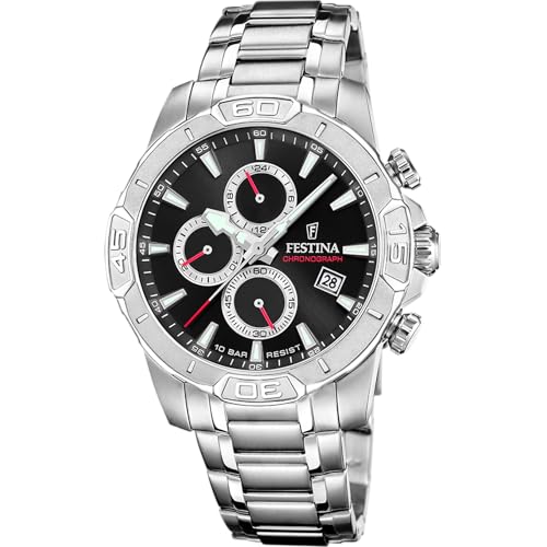 Montre homme Festina quartz chronographe étanche 10 ATM en acier argenté F20704/6