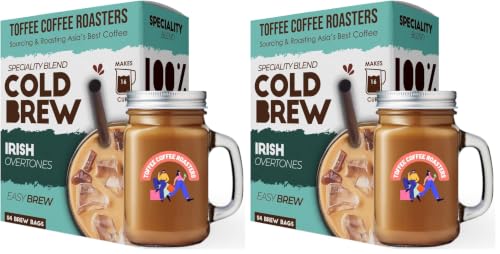 Image of Toffee Coffee Roasters | Irish Cold Brew Bags | Free Mason Jar | Easy Brew | Pack of 6 Bags | 100% Arabica Grounded Coffee Freshly Roasted | Makes 12 Cups