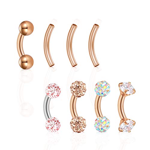 Mayhoop 16G 5-7pcs Stainless Steel Rook Daith Earrings Belly Lip Ring Eyebrow Studs Cartilage Tragus Cubic Zirconia Barbell Body Piercing 6mm 8mm 10mm