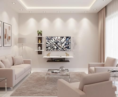 Image of Big top Expandable Wall Mounted Shelf TV Entertainment Unit for Living Room, Bedroom (Wenge White)